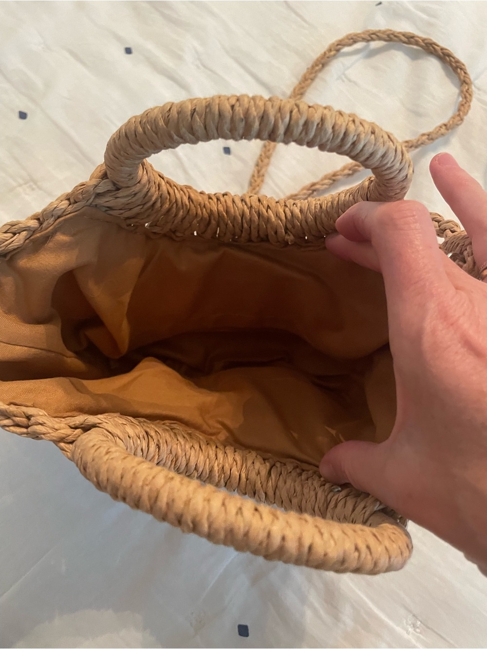 Round Natural Straw Crossbody Bag - Neutral Tan - Picture 4 of 5